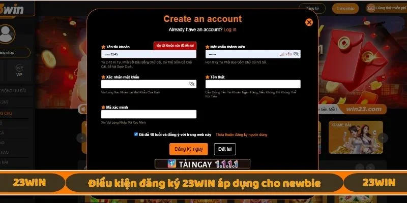 Điều kiện đăng ký 23WIN áp dụng cho newbie