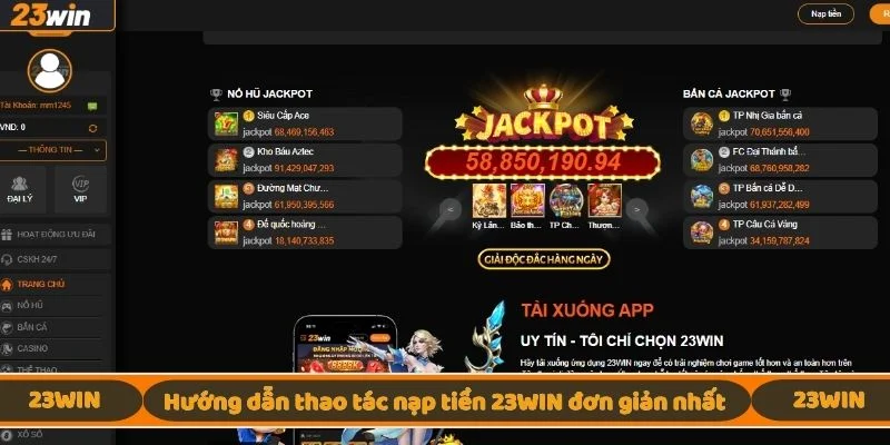 Một số thao tác nạp tiền tại sân chơi 23WIN